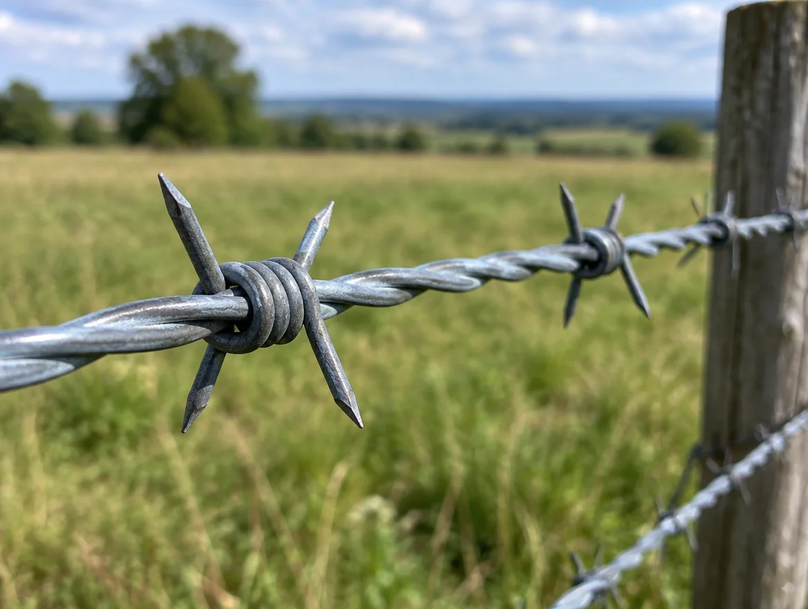 Close-up of twisted barbed wire with four-point barbs
