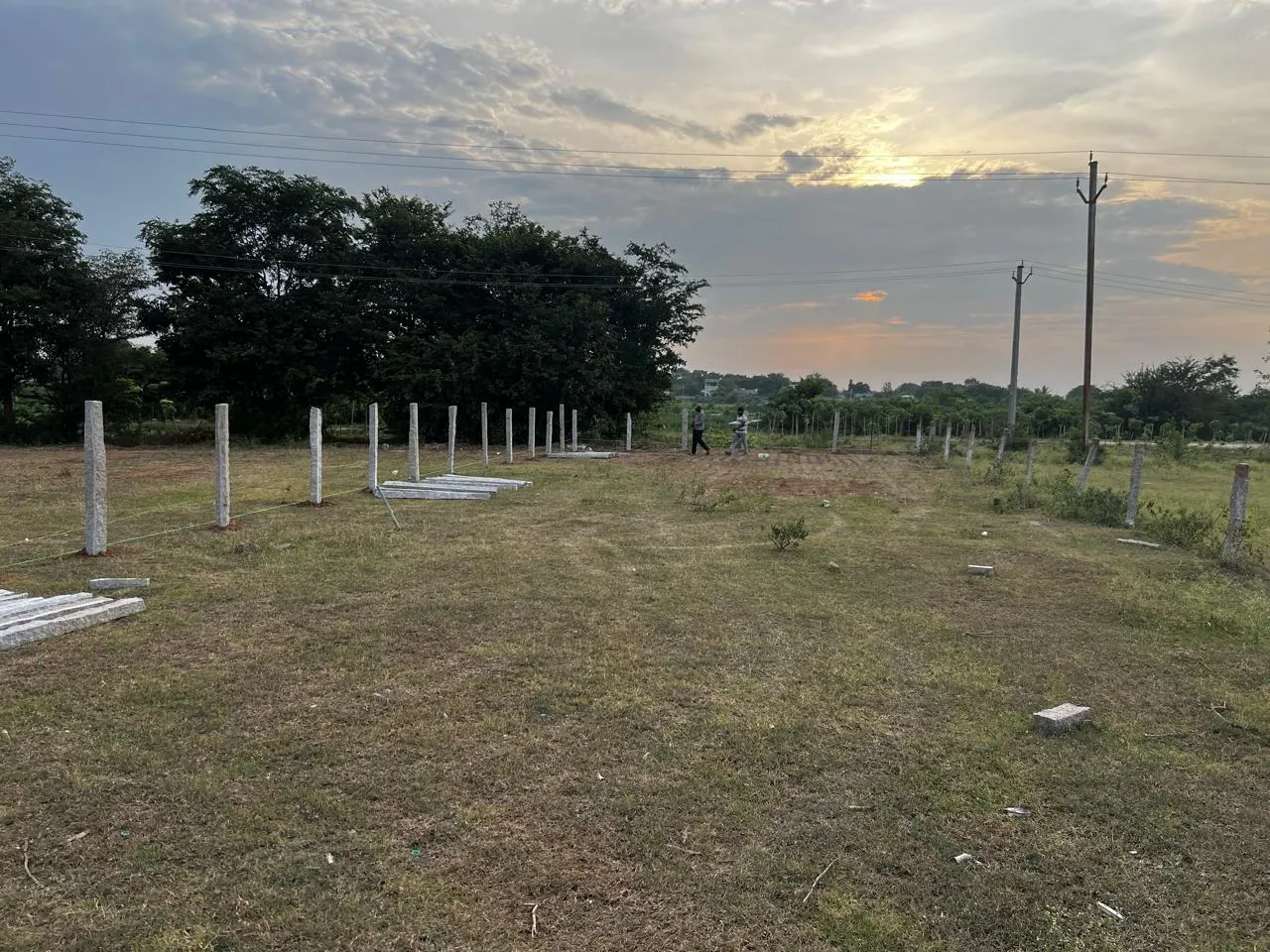 Fence posts set out around an open plot